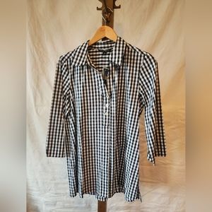 Zac & Rachel Petites Gingham Black and White Shirt with Pearl Buttons Size M